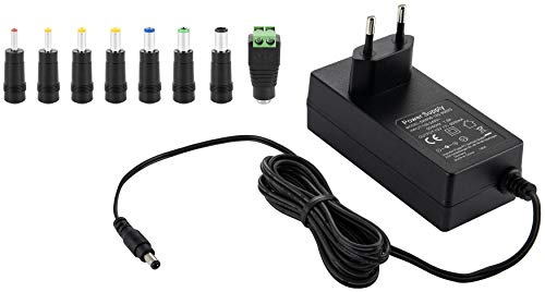 Poppstar - Adaptateur Secteur Universel AC DC, Chargeur Universel pour pc Portable de 12V 3A (3000mA, 5.5/2.5mm) - Bloc d'alimentation Universelle avec 8 Embouts, 150cm