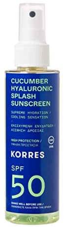 KORRES Cucumber Hyaluronic Splash Sonnenschutz Spray für Gesicht & Körper SPF50, mit kühlender Wirkung, schnell einziehend & vegan, 150 ml