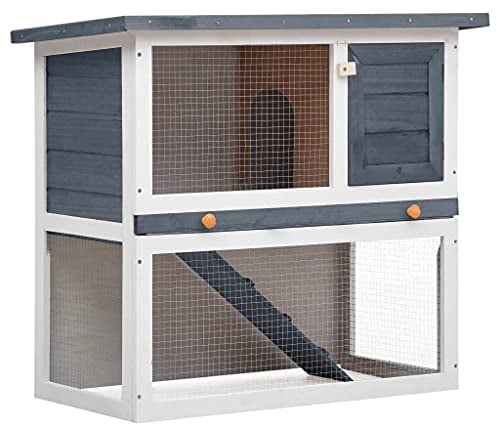 vidaXL Holz Kaninchenstall 1 Tür Grau Hasenstall Kaninchenkäfig Hasenkäfig