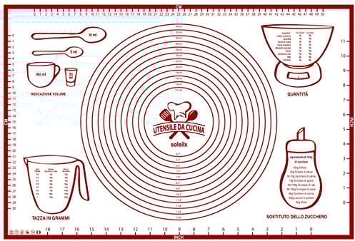Spianatoia per Impastare 60x40 Disegno Italiano Misure in CM - Tappetino da Forno in Silicone Riutilizzabile Antiaderente Resistente al calore Tappeto da Cucina per Pasta fatta in Casa Pasticceria