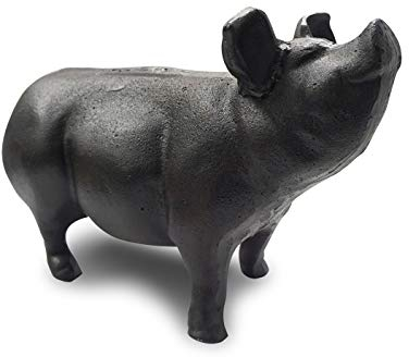 NACH Schweinestatue aus Gusseisen, schwarzer Türstopper/Briefbeschwerer, rustikale Gartendekoration, 23,9 x 9,4 x 15,9 cm, schwarzes Schwein