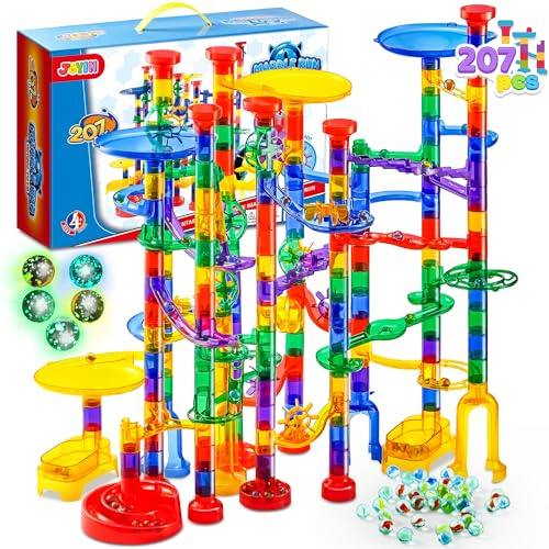 JOYIN 207Pcs Glowing Marble Run, Construction Building Blocks Toys with 5 Glow in The Dark, STEM Toy for Boys and Girls, Educational Toy, Birthday Gifts, Easter Basket Stuffers