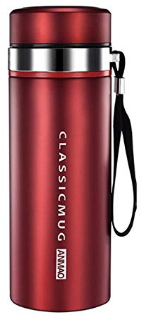 UKKD Thermoskanne 1000Ml / 800Ml / 600Ml Doppel-Edelstahl-Thermosbecher Mit Filter Tragbarer Thermobecher Isolierflasche Tumbler,Rot,800Ml