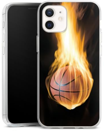 Silikon Hülle kompatibel mit Apple iPhone 12 Case transparent Handyhülle Basketball Feuer Sport