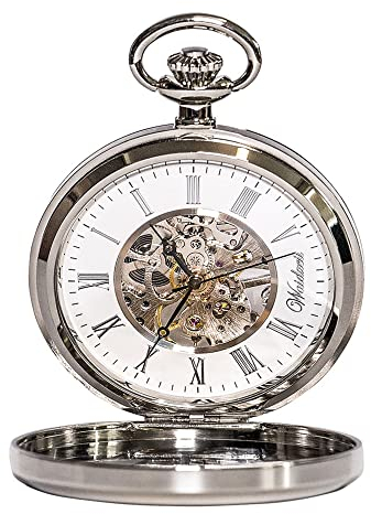 Waidzeit FJ01 (TS01) Taschenuhr mit Kette Mechanisch Herren Uhr Edelstahl Analog weiß