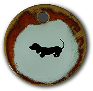Schöner Keramik-Anhänger „Dackel“ in rot marmoriert; Schmuck Kette Kettenanhänger Geschenk Kunsthandwerk Keramik rund Talisman Halskette Aufmerksamkeit Mitbringsel individuell