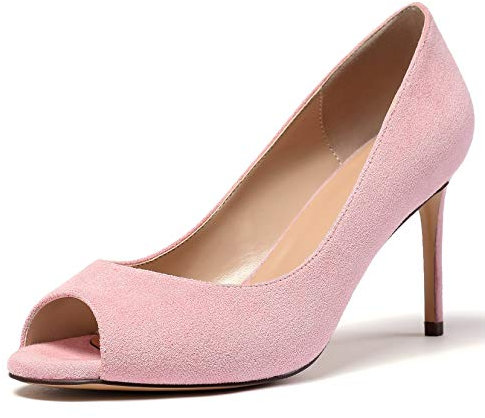 Elashe Peep Toes Damen Pumps High Heels Sexy Kleid Schuhe Stiletto Absatz Slip On Pumps Elegant für Hochzeiten Wildleder Rosa EU39