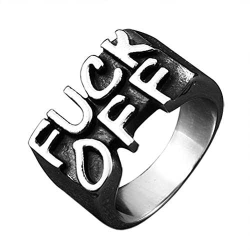 PAMTIER Herren Edelstahl Cool Letter Fuck Off Mittelfinger Ring Personalisierte Punk Rock Schmuck Größe 70