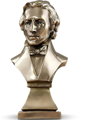 ZKSYLSM Frederic Chopin Büste Statue, bronzefarbene Harz-Skulptur, 29,8 cm | 12,7 x 11,4 cm große Stellfläche, 4 schützende Basispolster, Klavier- oder Bibliotheksanzeige, Geschenk für Pianisten und