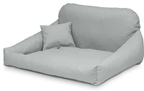 Juelle Hundebett aus Kunstleder Kuscheliges Hundekissen, Hundebett Kuschelig Weich und Elegant Hundesofa, Steppfront, Hektor M-XL (M: 80x65cm, Helle Asche)