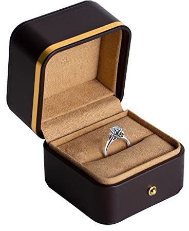 Notakia Braune Ehering-Box, Premium-Leder-Verlobungsring-Aufbewahrung für Antrag, Schmucketui (quadratisch, 6,5 x 6,5 x 6,3 cm, 1 Stück, Knopfverschluss)