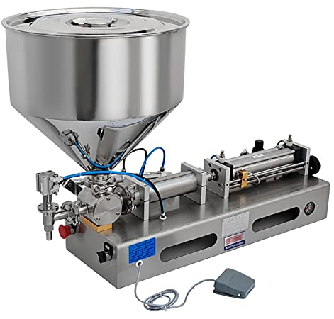 LYXWGRZD Pneumatic Paste Filler,Riempitrice Orizzontale per Pasta Singola Testa con Imbuto,Riempitore di Bottiglia Automatica di Bottiglie per Ketchup,Miele,Olio,Lubrificante,Shampoo,Crema