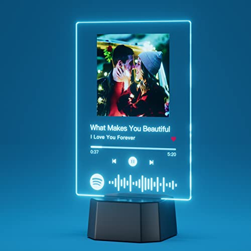 iDIY Spotify Glas Personalisiert, Bluetooth Lautsprecher Musikbox mit Buntem LED Licht, Song Cover Bild mit Foto Scannbar Code, Personalisierte Geschenke, Acrylglas, 22x15cm