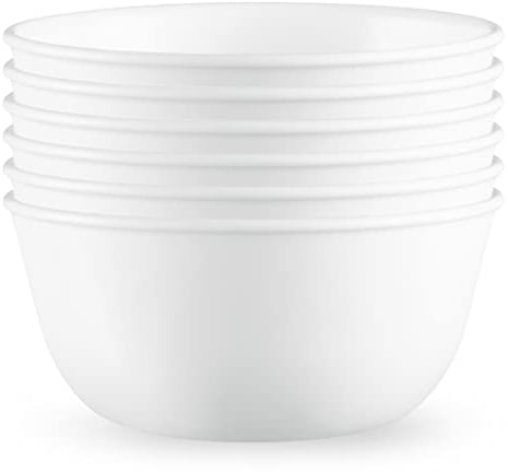 Corelle Vitrelle 28-oz Soup/Cereal Bowls Set of 6, Chip & Crack Resistant Dinnerware Bowls for Soup, Ramen, Cereal and More, Triple Layer Glass, Winter Frost White
