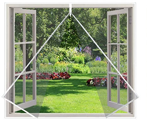 Eouyt Zanzariera per Finestra 130x180cm Schermo con Cerniera Tapparella Multifunzionale Nessuna Perforazione o avvitamento Richiesta Finestra del Bagno, Bianco