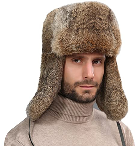 Fliegermütze aus Kunstfell Pelzmütze Winddicht Mütze Earflap Trapper Mütze Warm Trappermütze Fellmütze Russenmütze Russische Mütze Herren Skimütze Skating Outdoor Braun Einheits