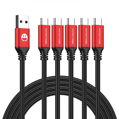 SMALLElectric USB Type C Cable 5-Pack 3FT, USB Type A to C Fast Charger Cords for Galaxy S20 S10 S9 S8 Plus, Braided Fast Charging Cable for Note 10 9 8, LG V50 V40 G8 G7,(Red)