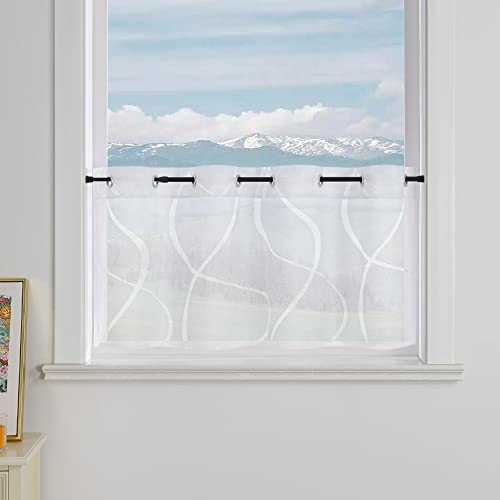 Delien Scheibengardine mit Ösen Ausbrenner Bistrogardinen Modern Kurzstores für Küche Transparente Gardinen mit Bogenlinie Muster Klein Fenster Kurz Schals Landhaus BxH 120x30cm,Weiß