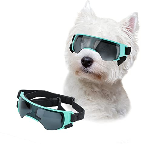 LESYPET Futuristic Dog Goggles for Small Breed, Tech-Style Pet Eye Glasses, Anti-Fog UV Protection Windproof Dog Sunglasses with Adjustable Strap for Outdoor Riding Travel, Blue