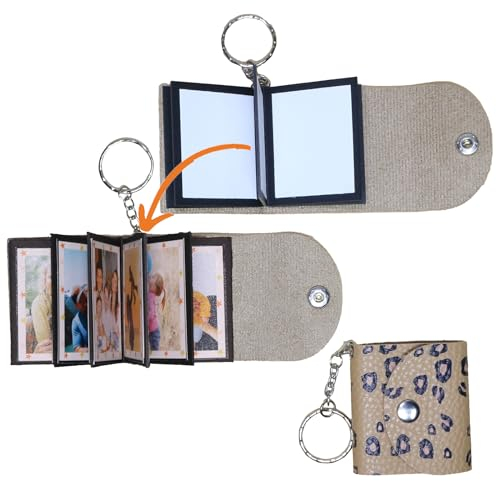 uniqicon MPKLP - Mini portachiavi con foto, piccolo portachiavi personalizzato in pelle, con foto personalizzate, mini portachiavi con libro illustrato, per famiglia, fidanzato, coppie, cane, amici