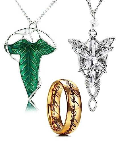 HJYZY 3 Stück Herr der R. Halskette graviert Gold plattiert Edelstahl Ring Arven star Halskette