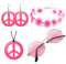 Hippie Kostüm Set, 5 Stück 60er 70er Kostüm Zubehör,Retro Vintage Brille Friedenszeichen Halskette Sonnenblume Krone Haarband, Hippie-Party-Zubehör, Hippie Accessoires Costume für Damen und Herren