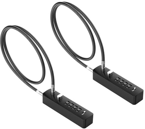 MeBantoo Lot de 2 verrous à câble à combinaison, petit câble en acier de 60 cm avec combinaison à 4 chiffres, code réinitialisable pour vélo, portail, clôture extérieure, armoires, portes de