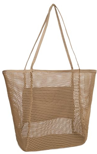 Woodland Holiday Essentials - Bolsas de playa para mujer, bolsa de malla extragrande con bolsillo, plegable e impermeable, ideal para piscina, gimnasio, compras de comestibles y viajes, bolsas de