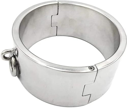 QMIQMI Hohe Qualität 6cm Hoch Edelstahl Halsband Abschließbar Slave Kragen Halsreif Fetisch Sm Bondage Schwer Metal Halskette Choker Erwachsene Fesseln Sexspiele für Paare,Silber,Männer 14.3cm