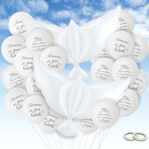 22 Pcs Beerdigung Gedenkballons, Weiße Trauer Luftballons zum Freigeben im Himmel mit 2 Pcs Peace Taube Balloons beerdigung ballon für Begräbnis Kondolenz Memorial Dekoration