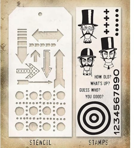 Stampers Anonymous – Tim Holtz – Neugierige Briefmarken mit Pfeil und gepunkteter Schablone (THMM139)