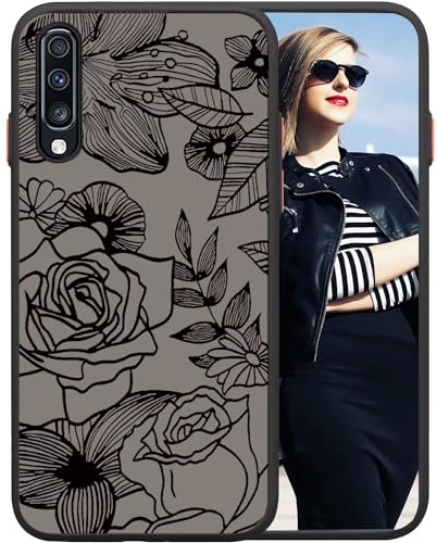 POUHYE Coque pour Samsung Galaxy A70 Etui, Case de Protection Antichoc en Silicone Souple, Coque Mate Translucide Anti-Rayures Dur PC, Housse Protéger L'appareil Photo, 3D Imprimé Rose Design