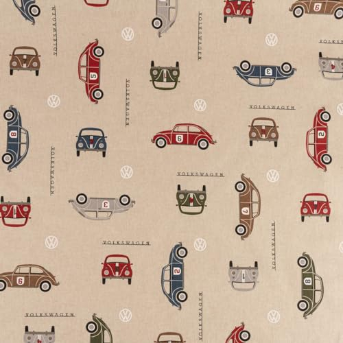 Dekostoff Leinenlook VW Beetle Racing Volkswagen Käfer natur 1,40m br