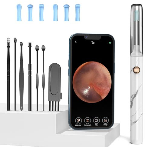 Ohrenschmalz Entferner Otoskop, OUTACT 1080P HD Ohrenreiniger mit 3,5 mm Linse, IP67 Wasserdichte Ohrreiniger mit 7-teiligem Set für iPhone, iPad und Android-Smartphones(Weiß)