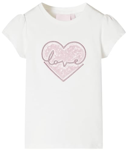 Kinder T-Shirt mit Pailletten-Herz Mädchen Kurzarm Rundhalsausschnitt Ecru 128