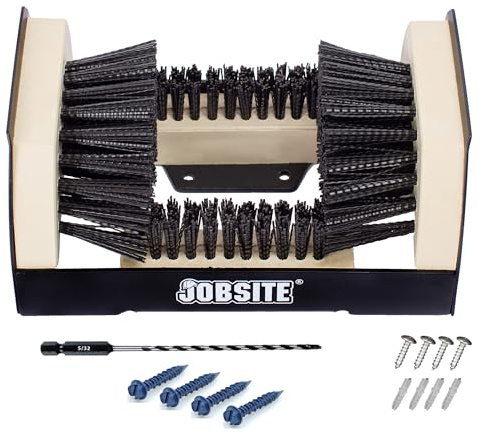 JobSite The Original Boot Scrubber - Includes Drill Bit & Screws for Masonry & Concrete Mounting - All Weather Industrial Shoe Cleaner & Scraper Brush