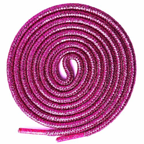 Olukssck 2 Paia Lacci Glitter Metallici, Premium Rotondi Stringhe Scarpe per Sneakers, Scarpe Sportive, Scarpe da Corsa, Stivali, per Adulti e Bambini, Fucsia, 100cm