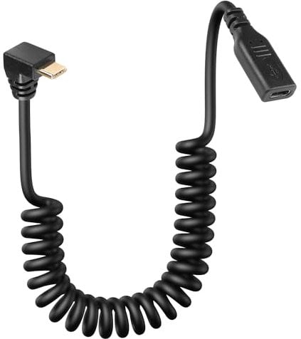 CERRXIAN Coiled USB Type C Extension Cable,90 Degree Angle USB-C Male to USB-C Female Spring Spiral Fast Charger Cable Stretched 4FT/1.2M (Up)