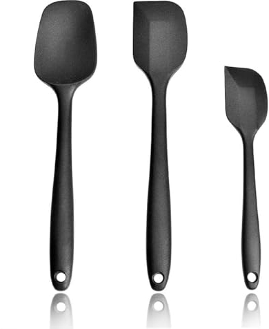 Spatule Cuisine, Spatule Antiadhésifs, Spatule Silicone, 3PCS Spatule Résistant à la Chaleur Cuillère Silicone Spatule Pâtisserie Maryse Silicone Ustensiles Silicone (Rose) (Noir)