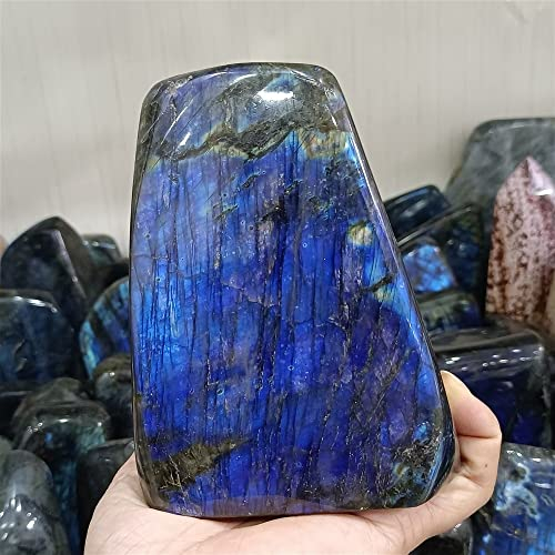 AXHNGUQB Raumdekoration Natural Magic Natürlicher Mondstein, polierter Labrador-Handschmeichler, leuchtende Feldspat-Kristall-Erz-Dekoration (Size : 1000-1100g)