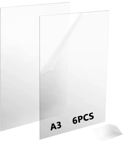 LEXININ 6PCS A3 Clear Acrylic Sheets, 297 x 420 x 2mm Transparent Acrylic Panel, Clear Plastic Board for DIY, Craft
