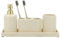 ZCCZ Set di 4 accessori da bagno beige con dispenser di sapone, porta spazzolino da denti, bicchiere da bagno e vassoio da toeletta, organizer decorativo per bancone