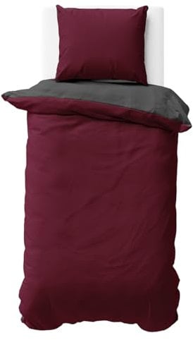 Visaggio Wende Bettwäsche Mikrofaser 155x220 cm Bordeaux Anthrazit Bettbezug Garnitur Set Uni Einfarbig Deckenbezug Kissenbezug Schlafzimmer Set