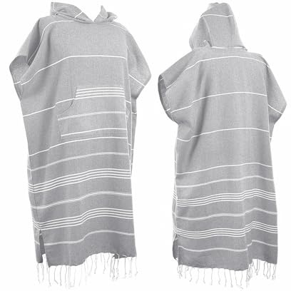 1 Stück großes türkisches Baumwoll-Poncho-Handtuch, Surf-Poncho, Umziehrobe mit Kapuze und Vordertasche, saugfähiges tragbares Handtuch, Kapuzen-Strandtuch für Erwachsene, Männer, Frauen, Surfen