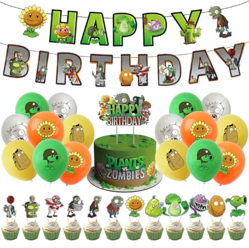 EXOSSBA Decoración Suministros Fiestas Cumpleaños ZombiesS, ZombiesS Decoración Incluye Pancarta, Globos Látex, Adorno de Cupcake Decoración Tartas para Fiesta temática.