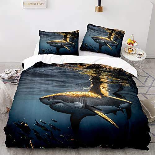 LKFFHAVD Unter Dem Meer Bettwäsche-Sets, Sea World Haie Bettwäsche 135x200 cm, Cartoon Hai-MusterBettbezug 3D-Druck Kinder Duvet Cover+Kissenbezüg (135 x 200CM,13)