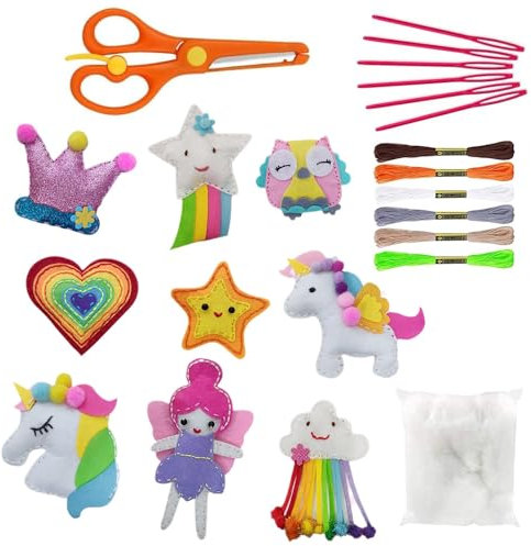 KBIBCK Nähset Kinder, Waldtier Nähset Kinder, Bastelset-Kinders aus Filz, Filz Bastelset Dinosaurier, Nähen Filzset für Jungen Mädchen (Prinzessinnenanzug) (Einhorn)