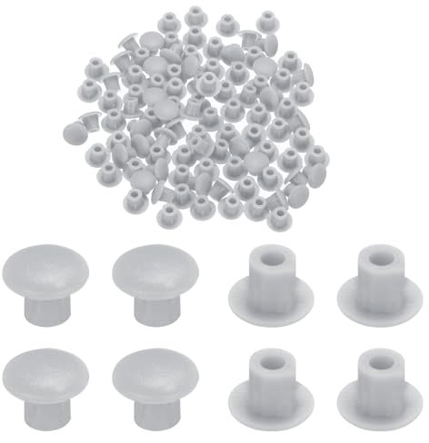 sourcing map 100pcs Plastic Hole Plugs, 5mm (3/16 Inch) Dark Grey Screw Caps Cover Snap in Locking Round Button Top Shelf Plugs for Cabinet Cupboard Bookcase License Plate Furniture