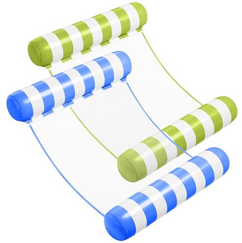 Sloosh 2 Pack Hängematte Pool Floats für Erwachsene, 4-in-1-aufblasbare Mehrzweck-Schwimmhilfen für den Pool, PVC Wasserhängematten Lounge Floaties (Blau, Retrogrün)
