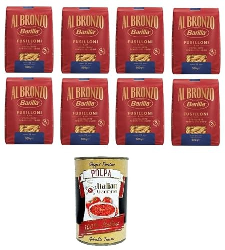 Italian Gourmet Pasta Fusilloni al Bronzo 8 x 500g, rau und porös zu Sugo | Lavorazione tradizionale, aus Hartweizengrieß hergestellt, ideale Struktur, Gesamtnettogewicht 4 kg + Kostenlos Polpa 400g